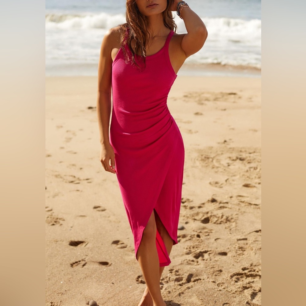 L*Space Bardot Rib Midi Dress in Bougainvillea NWT